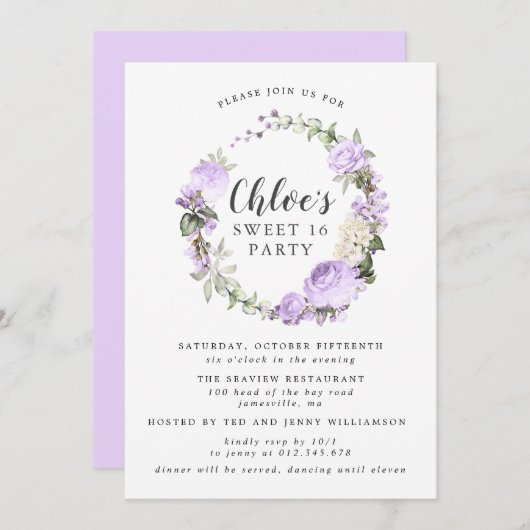 Paarse witte Floral met grote saus zweet zestiende Kaart (Voorkant / Achterkant)