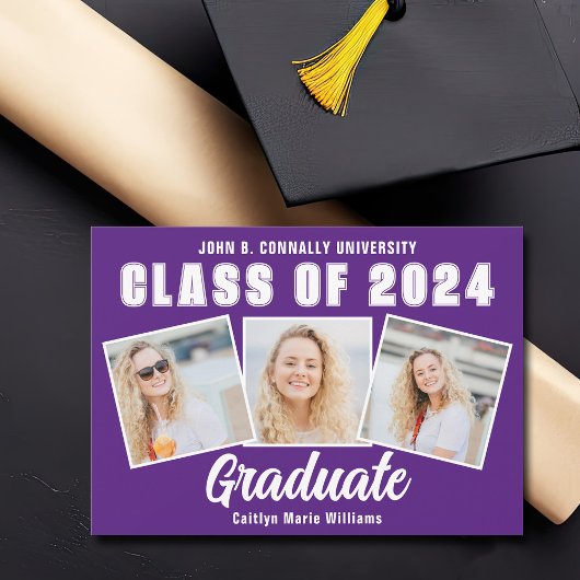 Paarse witte foto collage Afstudeerklas 2026 Aankondiging