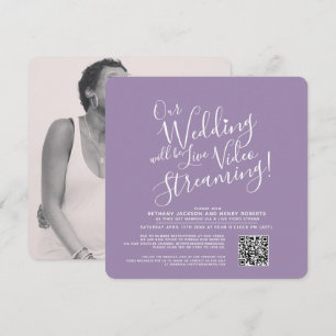 Paarse witte foto live streaming bruiloft kaart