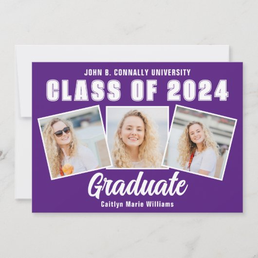 Paarse Witte Fotocollage Klasse van 2025 Afstudere Aankondiging (Voorkant)