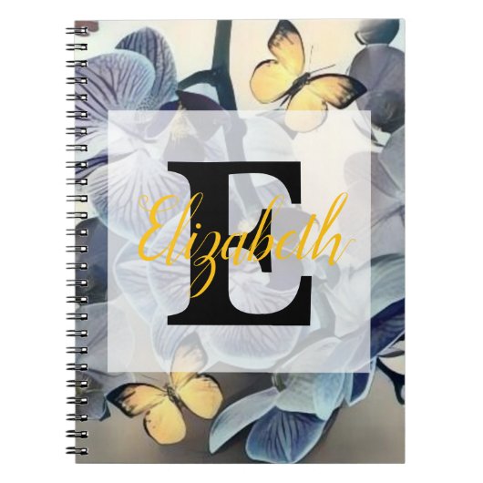 Paarse witte gele orchidee bloem vlinder notitieboek (Voorkant)