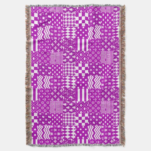 Paarse Witte Gemengde Patchwork Ontwerp Deken (Voorkant Verticaal)