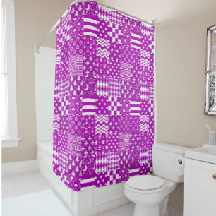 Paarse Witte Gemengde Patchwork Ontwerp Douchegordijn