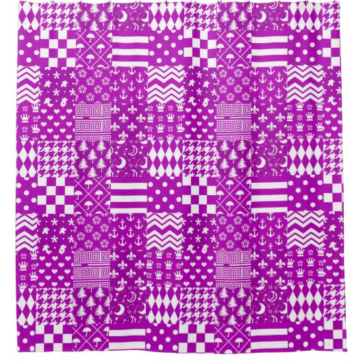 Paarse Witte Gemengde Patchwork Ontwerp Douchegordijn (Voorkant)
