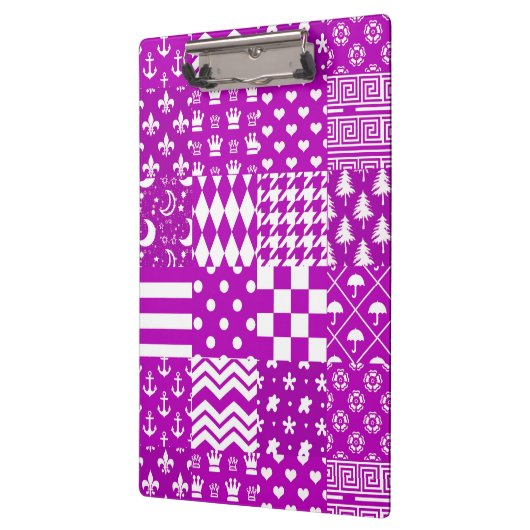 Paarse Witte Gemengde Patchwork Ontwerp Klembord (Links)