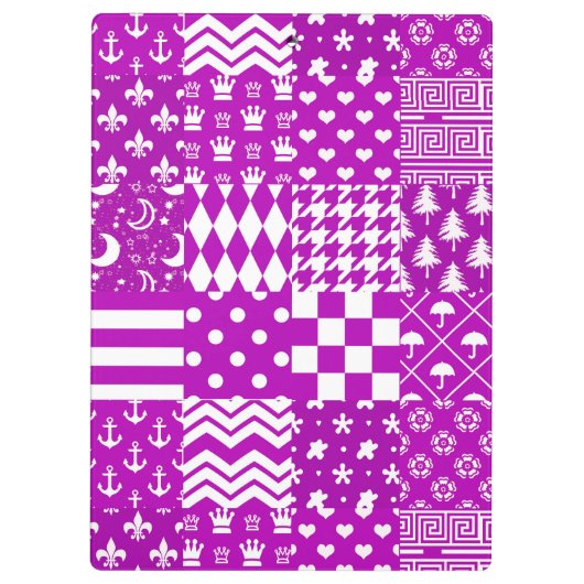 Paarse Witte Gemengde Patchwork Ontwerp Klembord (Achterkant)