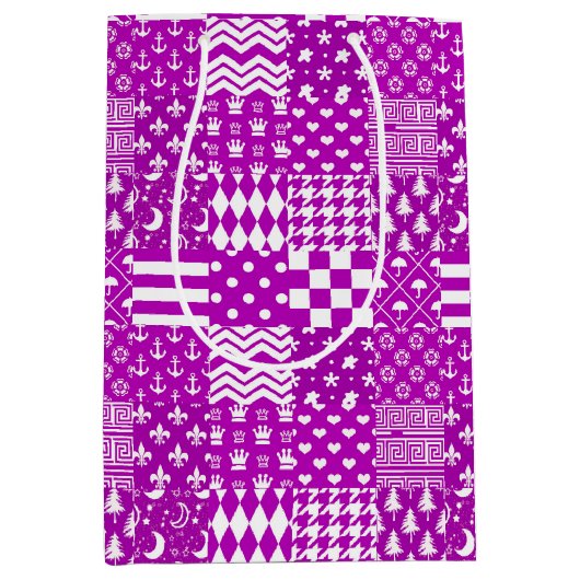 Paarse Witte Gemengde Patchwork Ontwerp Medium Cadeauzakje (Voorkant)