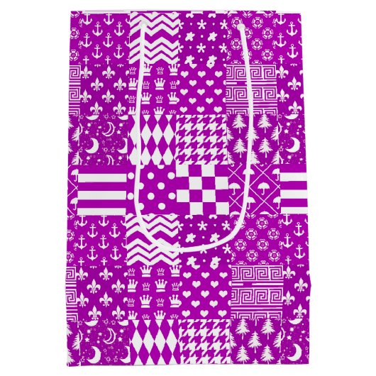 Paarse Witte Gemengde Patchwork Ontwerp Medium Cadeauzakje (Achterkant)