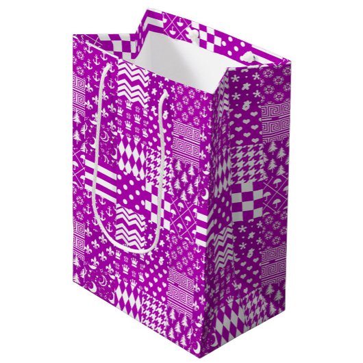 Paarse Witte Gemengde Patchwork Ontwerp Medium Cadeauzakje