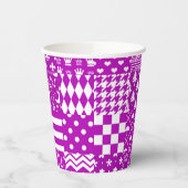 Paarse Witte Gemengde Patchwork Ontwerp Papieren Bekers (Links)