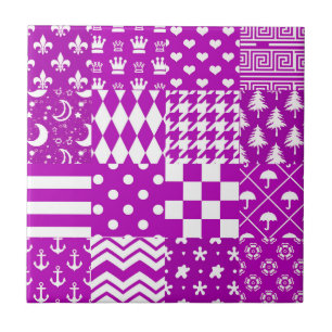 Paarse Witte Gemengde Patchwork Ontwerp Tegeltje