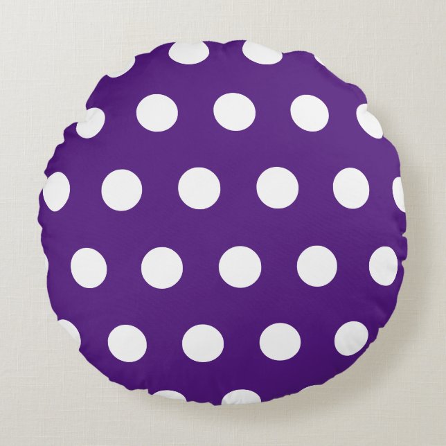 Paarse witte geometrische polka stippen rond kussen (Voorkant)