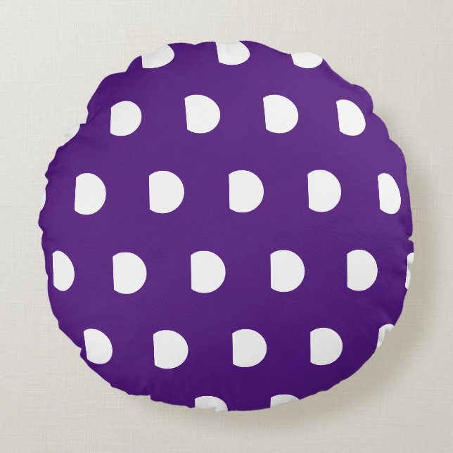 Paarse Witte Geometrische Stippen      Rond Kussen (Voorkant)