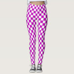 Paarse witte geruit controlepatroon leggings<br><div class="desc">Paarse en witte Check geruite geometrische vierkanten Patroonontwerp</div>
