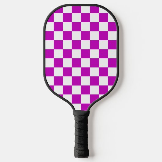 Paarse witte geruit controlepatroon pickleball paddle (Voorkant)