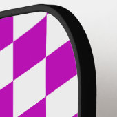 Paarse witte geruit controlepatroon pickleball paddle (Links Detail)