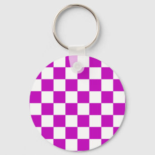 Paarse witte geruit controlepatroon sleutelhanger