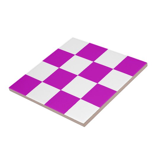 Paarse witte geruit controlepatroon tegeltje (Zijkant)