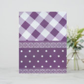 Paarse Witte Geruite Polka Dot Floral Damask Art (Staand voorkant)