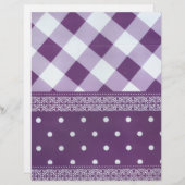 Paarse Witte Geruite Polka Dot Floral Damask Art (Voorkant / Achterkant)