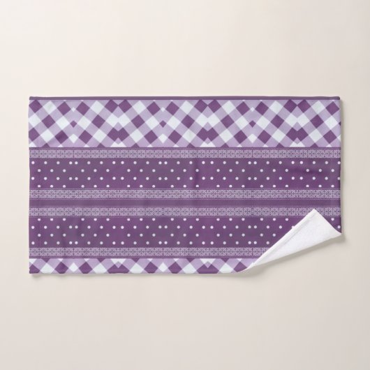 Paarse Witte Geruite Polka Dot Floral Damask Art Bad Handdoek (Handdoek)