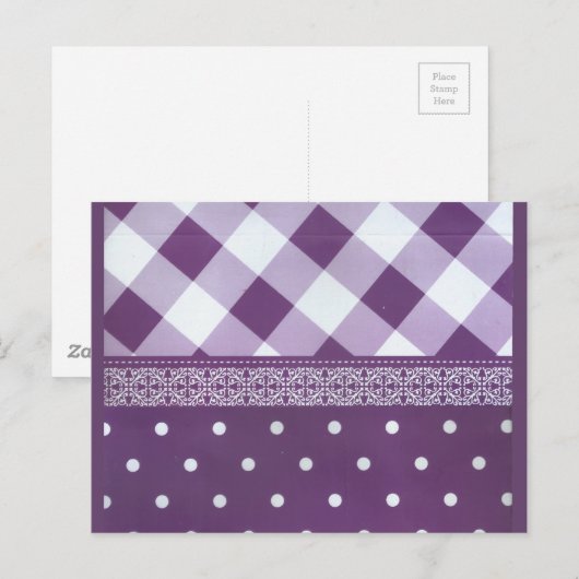 Paarse Witte Geruite Polka Dot Floral Damask Art Briefkaart (Voorkant / Achterkant)