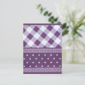 Paarse Witte Geruite Polka Dot Floral Damask Art Briefkaart (Staand voorkant)