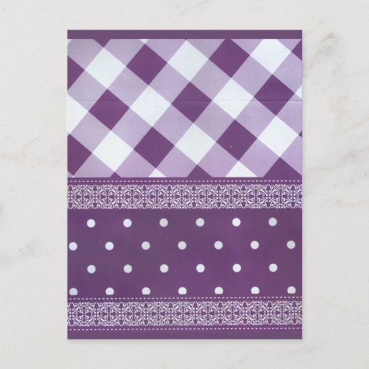Paarse Witte Geruite Polka Dot Floral Damask Art Briefkaart (Voorkant)