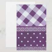 Paarse Witte Geruite Polka Dot Floral Damask Art Briefpapier (Voorkant / Achterkant)