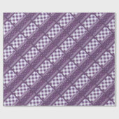 Paarse Witte Geruite Polka Dot Floral Damask Art Cadeaupapier (Vlak)