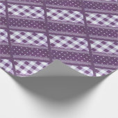 Paarse Witte Geruite Polka Dot Floral Damask Art Cadeaupapier (Hoek)