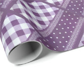 Paarse Witte Geruite Polka Dot Floral Damask Art Cadeaupapier (Rol Hoek)