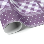 Paarse Witte Geruite Polka Dot Floral Damask Art Cadeaupapier (Rol Hoek)