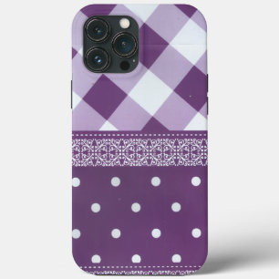 Paarse Witte Geruite Polka Dot Floral Damask Art Case-Mate iPhone Case