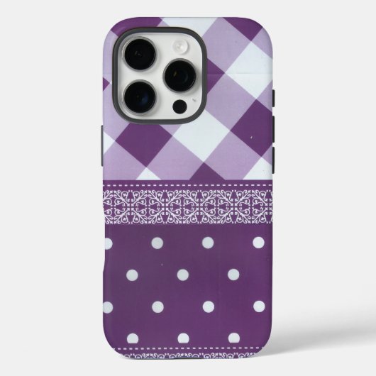 Paarse Witte Geruite Polka Dot Floral Damask Art Case-Mate iPhone Case (Achterkant)