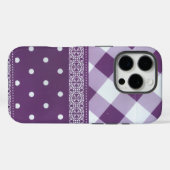 Paarse Witte Geruite Polka Dot Floral Damask Art Case-Mate iPhone Case (Achterkant (horizontaal))
