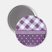 Paarse Witte Geruite Polka Dot Floral Damask Art Magneet (Voorkant / Achterkant)