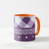 Paarse Witte Geruite Polka Dot Floral Damask Art Mok (Voorkant rechts)