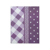 Paarse Witte Geruite Polka Dot Floral Damask Art Notitieblok (Linkerzijde)