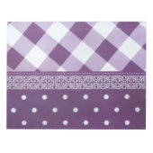 Paarse Witte Geruite Polka Dot Floral Damask Art Notitieblok (Voorkant)