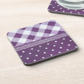 Paarse Witte Geruite Polka Dot Floral Damask Art Onderzetter (Linkerzijde)