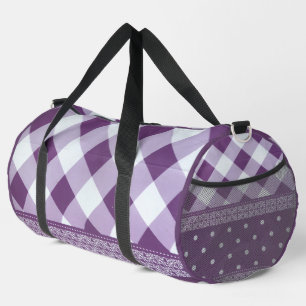 Paarse Witte Geruite Polka Dot Floral Damask Art Plunjezak