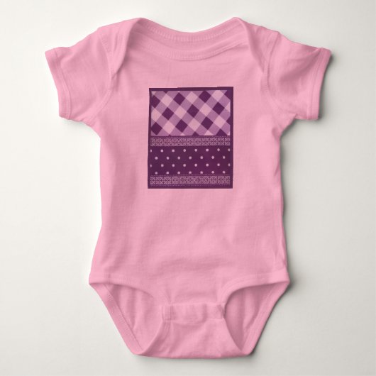 Paarse Witte Geruite Polka Dot Floral Damask Art Romper (Voorkant)