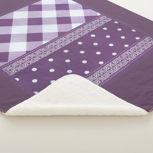 Paarse Witte Geruite Polka Dot Floral Damask Art Sherpa Deken (3/4)
