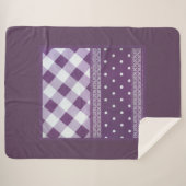Paarse Witte Geruite Polka Dot Floral Damask Art Sherpa Deken (Voorkant (horizontaal))