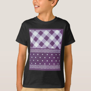 Paarse Witte Geruite Polka Dot Floral Damask Art T-shirt