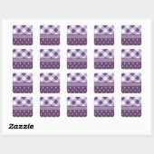 Paarse Witte Geruite Polka Dot Floral Damask Art Vierkante Sticker (Vel)