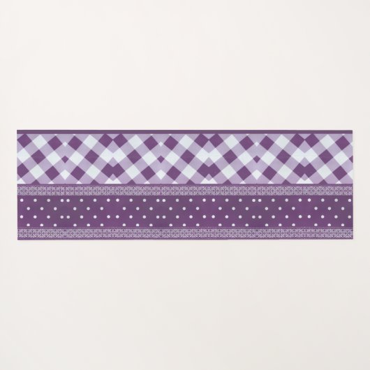 Paarse Witte Geruite Polka Dot Floral Damask Art Yogamat (Achterkant (horizontaal))