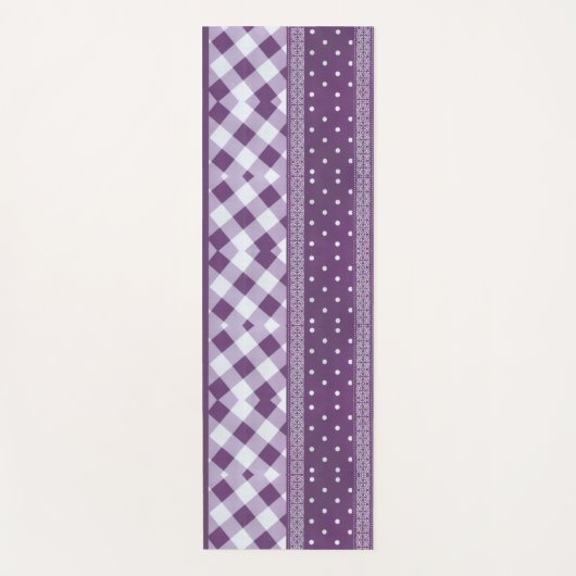 Paarse Witte Geruite Polka Dot Floral Damask Art Yogamat (Voorkant)