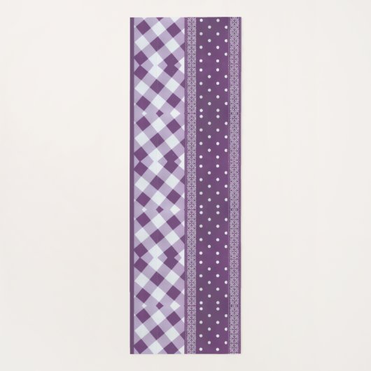 Paarse Witte Geruite Polka Dot Floral Damask Art Yogamat (Achterkant)